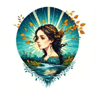 meadow river rain ray of sunshine wind blowing leaves tattoo design idea