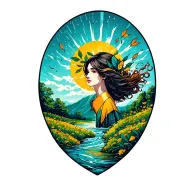 meadow river rain ray of sunshine wind blowing leaves tattoo design idea