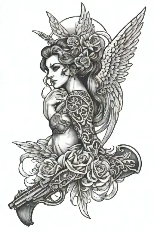 Angel Pistol Sabrina tattoo design idea