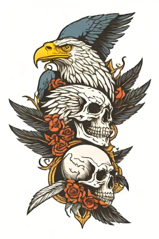 skull and bald eagle holding tattoo design idea