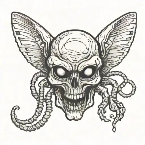 an alien is sucks in by old BMW tattoo design idea