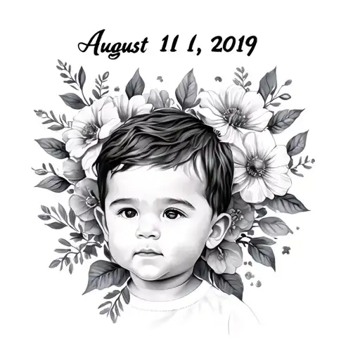 Child's date of birth, boy, August 11, 2019 tattoo design idea