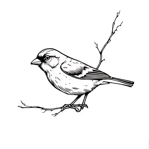 house sparrow, a few simple thin lines, black and white, stylized tattoo design idea