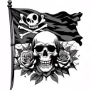 pirate flag,skulls,roses,spider webs,molov cocktail, anarchy tattoo design idea