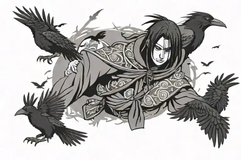 Itachi Uchiha with crows tattoo design idea