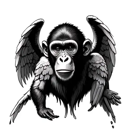 monkey lost with angels tattoo design idea