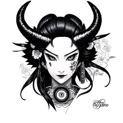 a geisha half demon with rinnegan eyes from naruto tattoo design idea