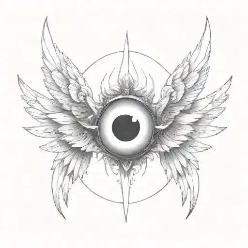 seraphim, 6 wings, large demon eye in the centre tattoo design idea