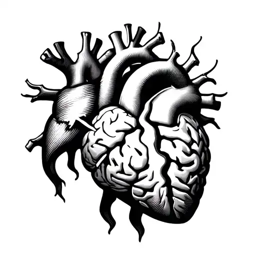 broken heart and a brain tattoo design idea