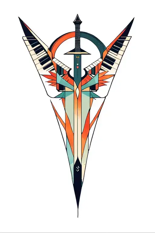 synthesizer cirquit geometric design under knee color dagger tattoo design idea