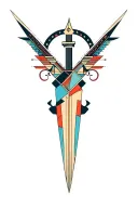 synthesizer cirquit geometric design under knee color dagger tattoo design idea