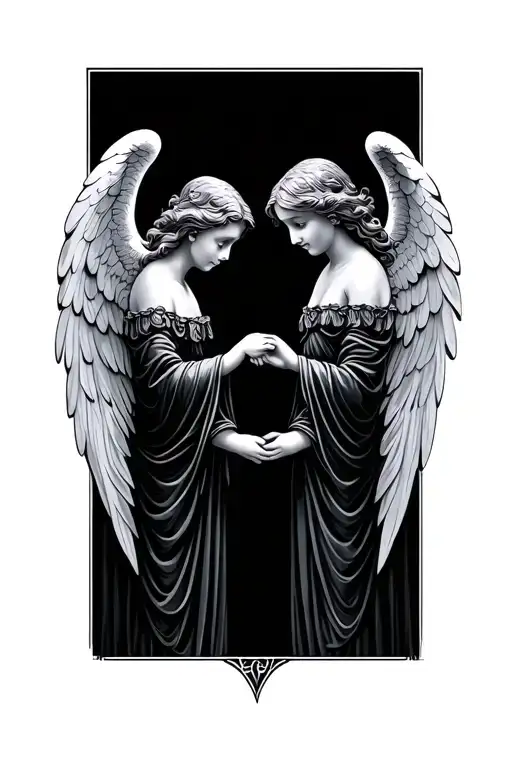 angels holding hands tattoo design idea