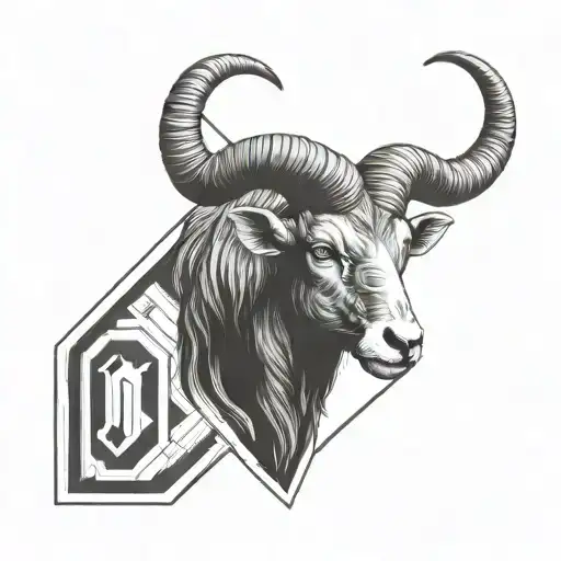 Aries in left half realistic style and right half geometric style tattoo design idea