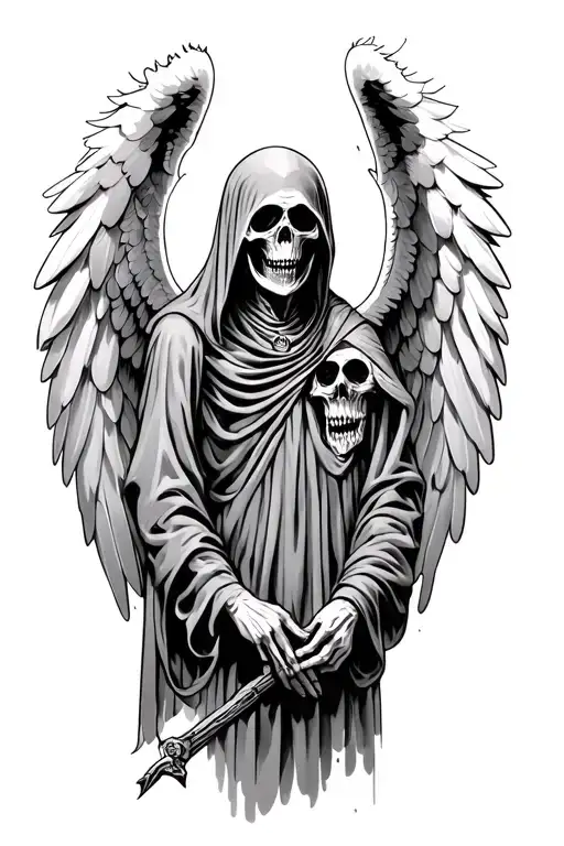 grim reaper with angelic wings and halo tattoo design idea