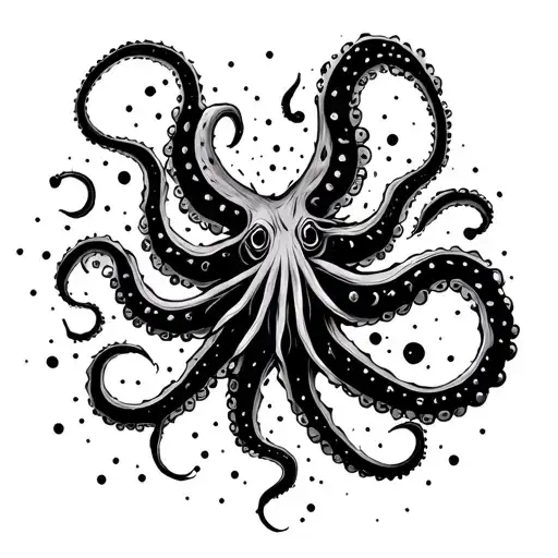 abstract lines like tentacles, surrounded by dots. for neck tattoo design idea