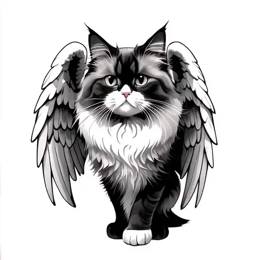 Angel wings persian cat tattoo design idea