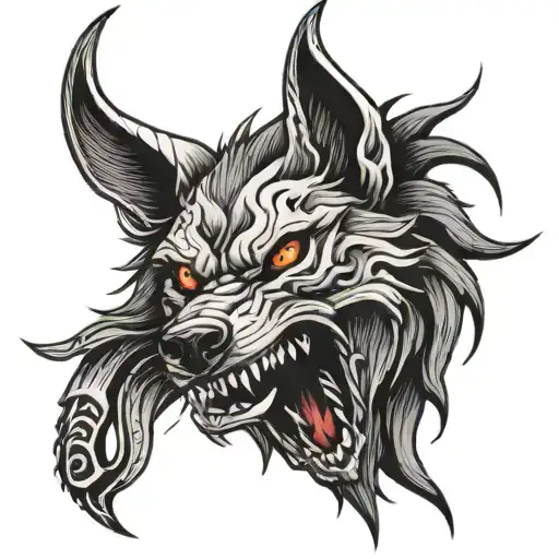 neo traditional demonic wolf tattoo design idea