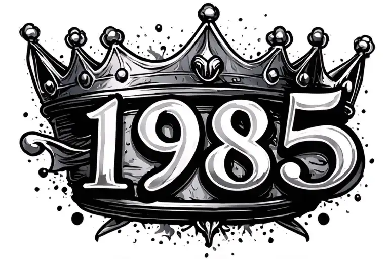 "1985" "1985" "1985" text with crown hanging tattoo design idea
