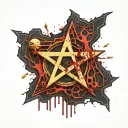 Flesh Scar Bloody Torn flesh electronics Cryptocurrency Bitcoin Satanic Pentagram Dark Red blood splatter Black Gold  tattoo design idea