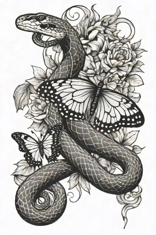 snake and butterfly tattoo design idea