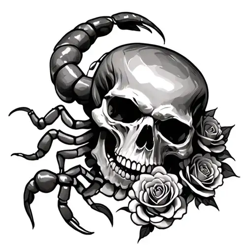 skull roses scorpion crawling tattoo design idea