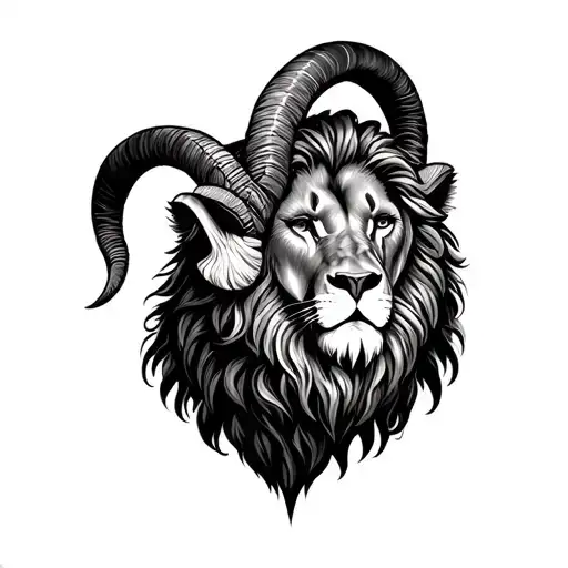 lion head with goat horns tattoo design idea
