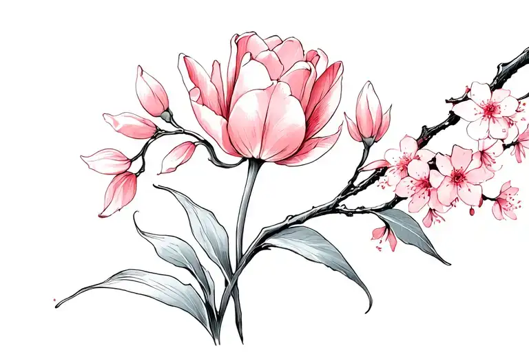 tulip and cherry blossom tattoo design idea
