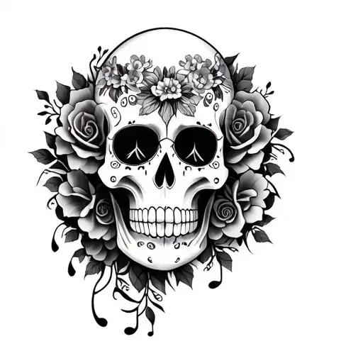 music sugar skull life and death tattoo design idea