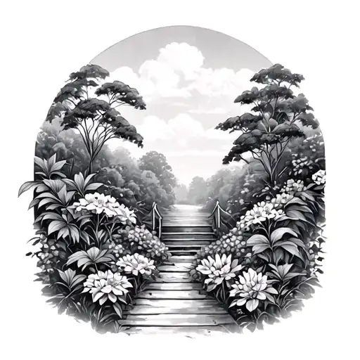 botanical garden scene tattoo design idea