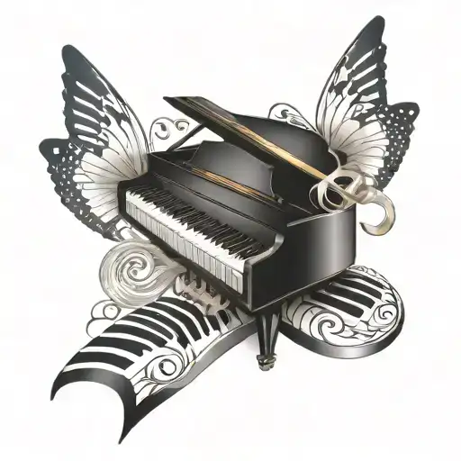 piano keys, lung cancer ribbon, the name Sharon tattoo design idea