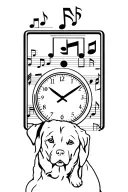 clock face surrounded with musicnotes. ambulance car from the Netherlands. with a Labrador dog tattoo design idea