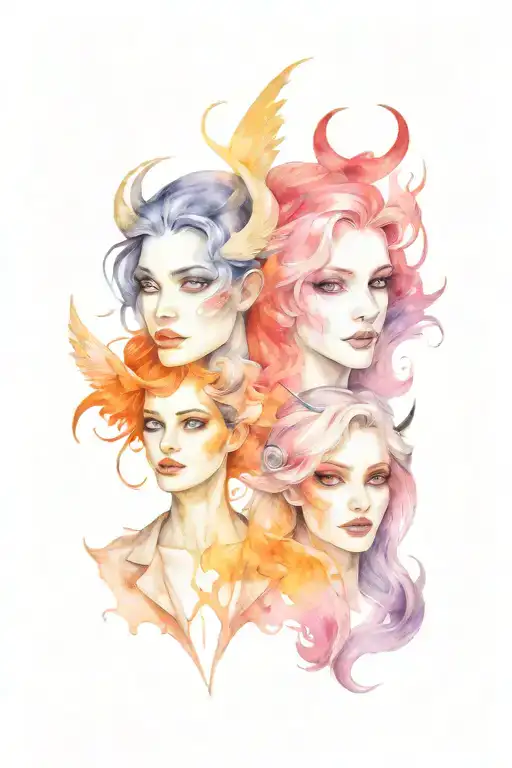 female angel and devil face tattoo design idea