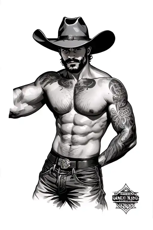Gay cowboy wearing jockstrap tattoo design idea