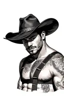 Gay cowboy wearing jockstrap tattoo design idea