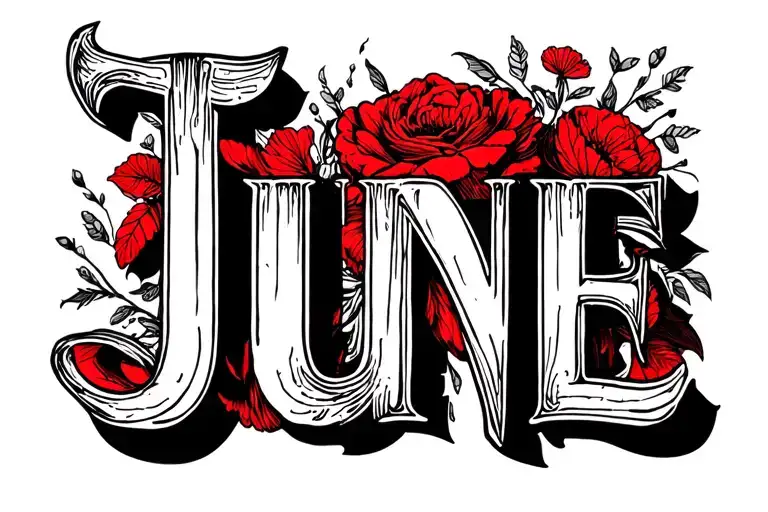 "June " ny times New Roman in red  tattoo design idea