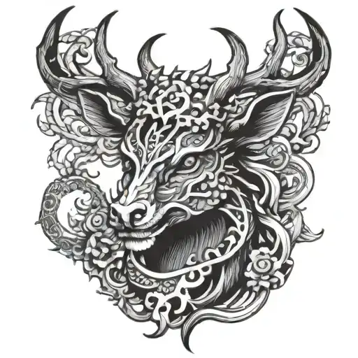 dragon deer tattoo design idea