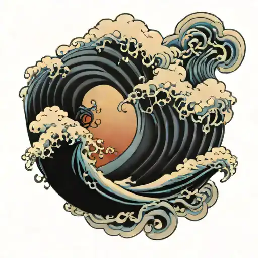 japanese wave and cloud artwork tattoo design idea