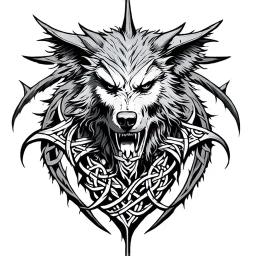 Viking, back tattoo, hel, fenrir, jormungand celtic style shape tattoo design idea