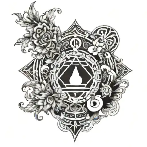 An intricate design combining elements of ego, morals, and stoicism, symbolizing inner strength and personal growth tattoo design idea