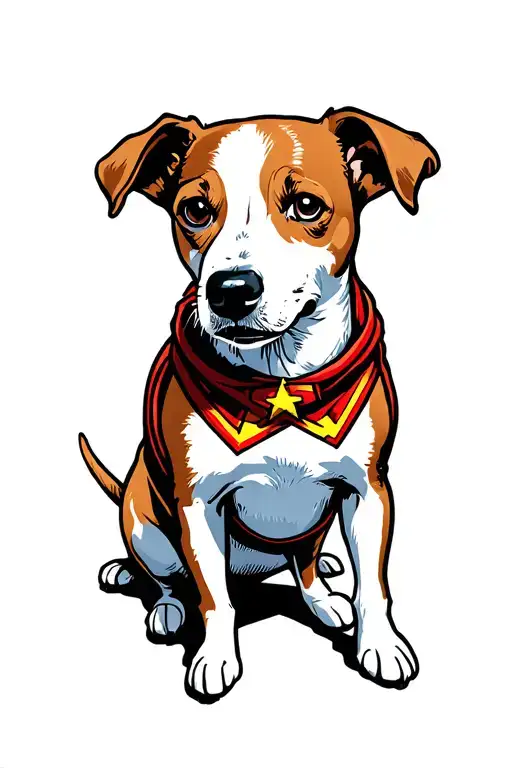 seance dog superhero jack russel terrier humanoid tattoo design idea