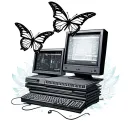 Sza album CTRL inspired tattoo featuring stacked computers with butterfly and ethereal elements  tattoo design idea