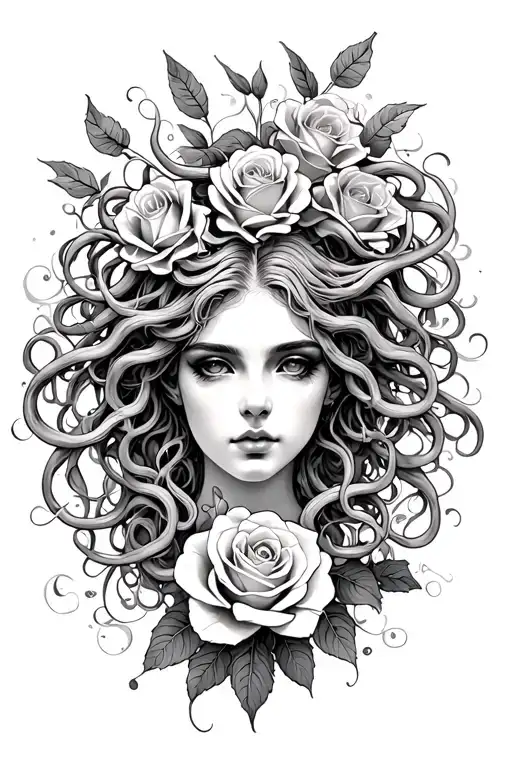 MEDUSA WITH ROSES tattoo design idea