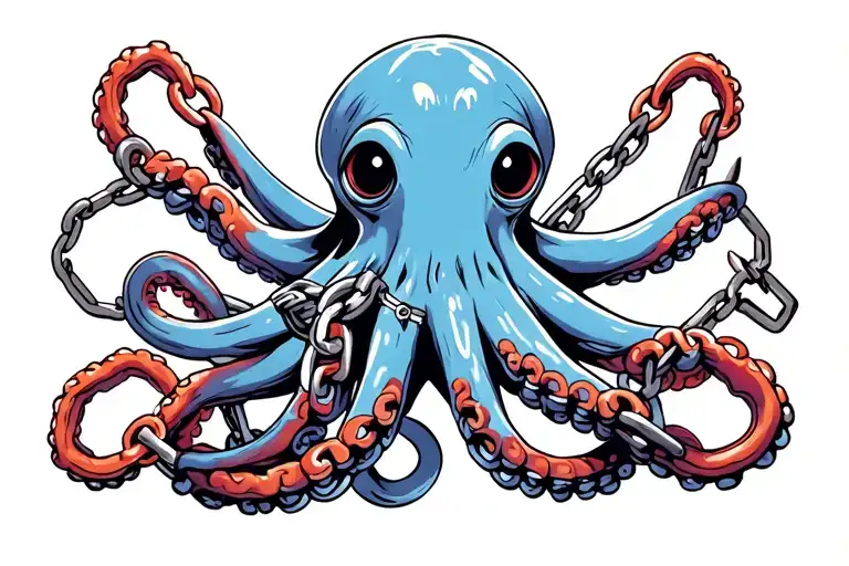 octopus holding broken chains and shackles tattoo design idea