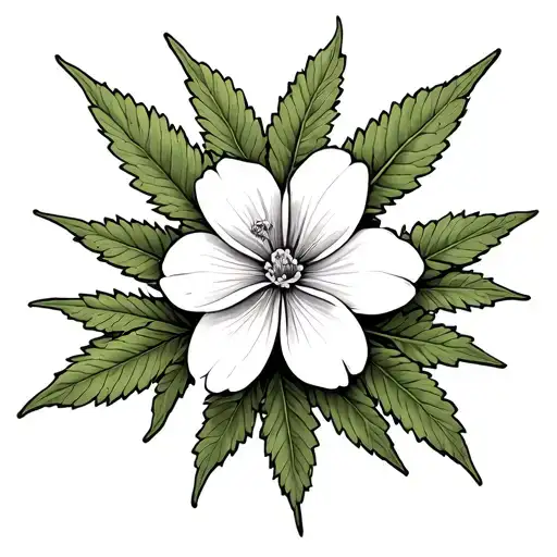Jasmin flower with marijuana leafs clover tattoo design idea