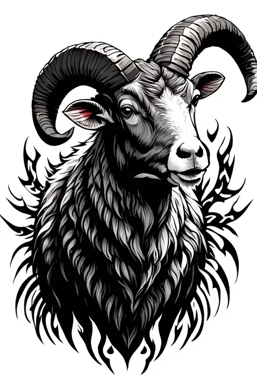 relistic icelandic ram with viking tribal in background tattoo design idea