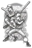 father coaching son in baseball tattoo design idea