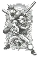 father coaching son in baseball tattoo design idea