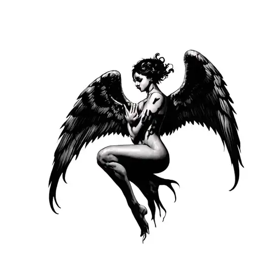 hold me evil angel seductive tattoo design idea