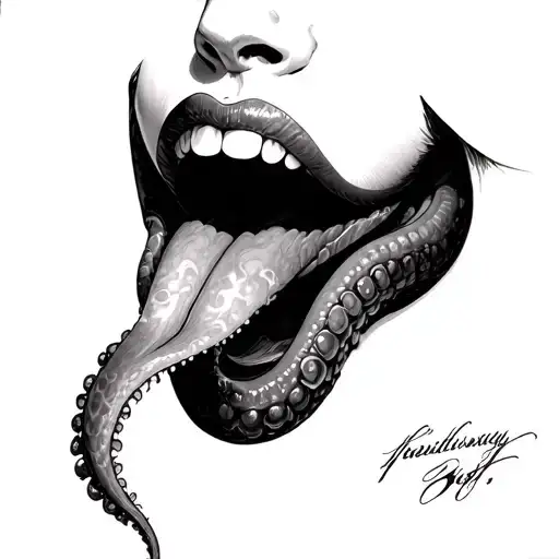 girl with tentacle tongue  tattoo design idea