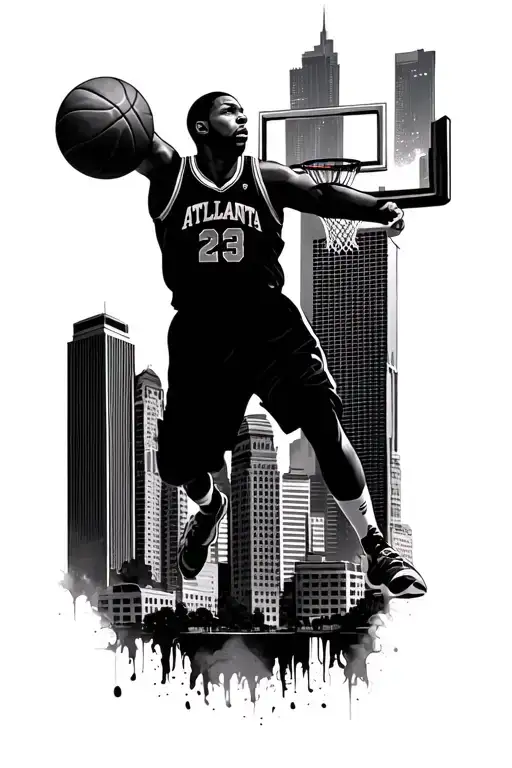 Atlanta skyline with a basketball tattoo design idea
